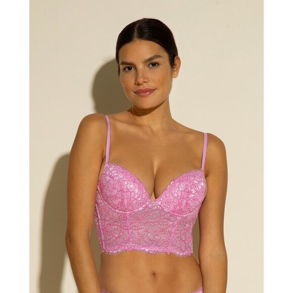 Cosabella Pret A Porter Padded Floral Lace Pushup Bustier Top Pink Size 36E NWT